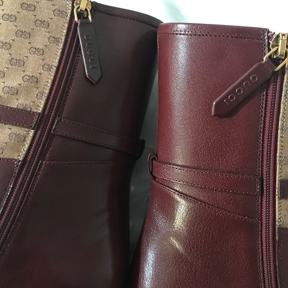 GUCCI Finn Mixed Media Ankle Boot Vintage  Bordeaux Brown Leather Size 38/8 NEW - Picture 7 of 11